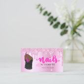 ネイルサロンピンクダイヤモンド滴下グリッター爪、 ネイル工 名刺 (スタンド正面)