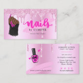 ネイルサロンピンクダイヤモンド滴下グリッター爪、 ネイル工 名刺 (正面/裏面)