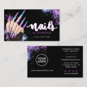 ネイルサロンホログラフィックグリッター爪、 ネイル技術美しい部 名刺 (正面/裏面)