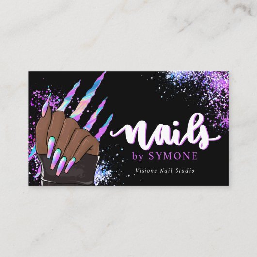 ネイルサロンホログラフィックグリッター爪、 ネイル技術美しい 名刺 (正面)