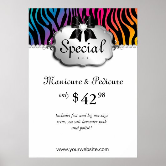 ネイルサロンポスターゼブラレインボーヘア ポスター (正面)