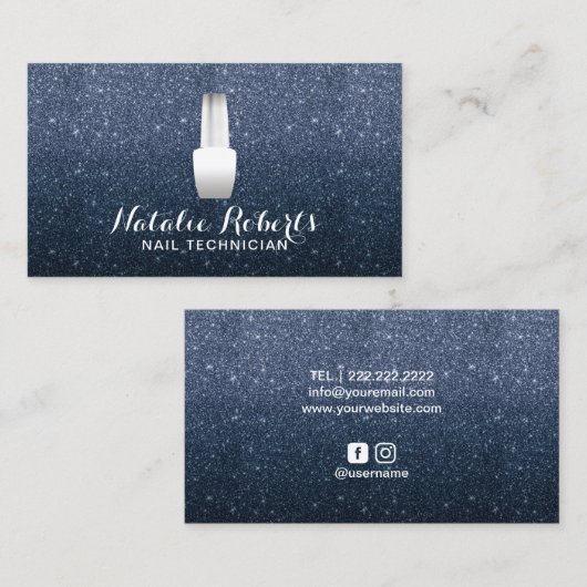 ネイルサロンポーランドメイクアップアーティストネイビーブルーグリッター 名刺 (正面/裏面)