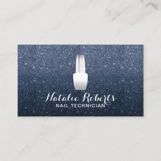 ネイルサロンポーランドメイクアップアーティストネイビーブルーグリッター 名刺 (正面)
