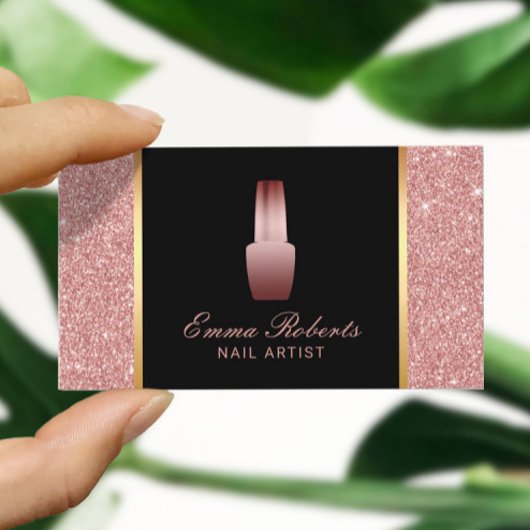 ネイルサロンポーランドメイクアップアーティストバラ金ゴールドグリッター 名刺