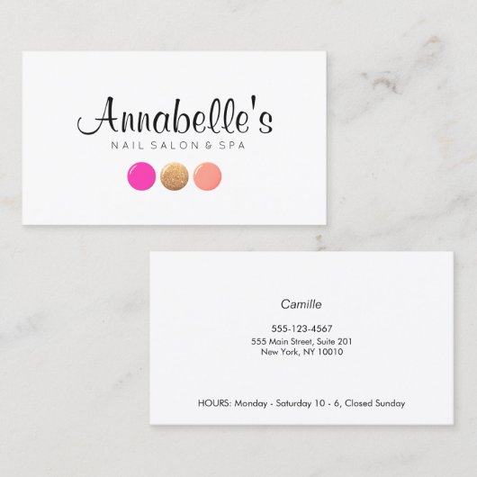 ネイルサロンマニキュリストグリッター爪、 ネイルポーランドドロップ 名刺 (正面/裏面)