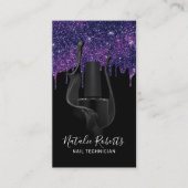 ネイルサロンマニキュリストブラック&パープルグリッタードリップ 名刺 (正面)