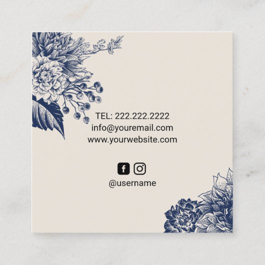 ネイルサロンマニキュリストブルーフローラエステティシャン スクエア名刺 (裏面)