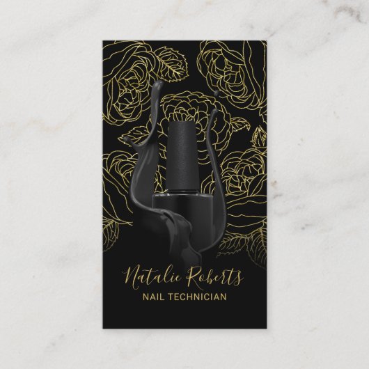 ネイルサロンマニキュリストラグジュアリー金ゴールドフローラマニキュア 名刺 (正面)
