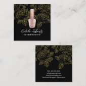 ネイルサロンマニキュリスト金ゴールドフローラエステティシャン スクエア名刺 (正面/裏面)