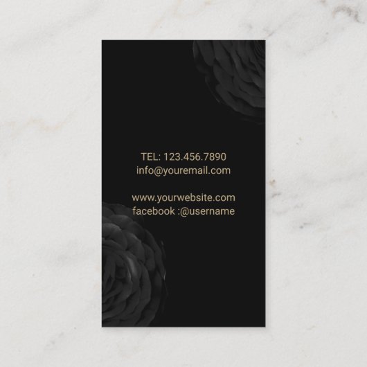ネイルサロンマニキュリモダンストブラック金ゴールドフローラ 名刺 (裏面)