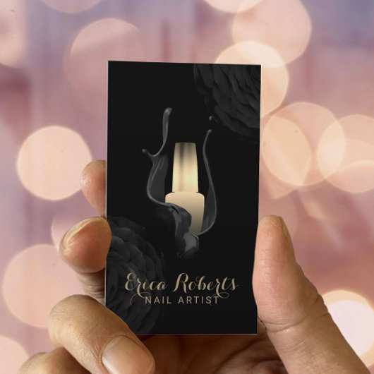 ネイルサロンマニキュリモダンストブラック金ゴールドフローラ 名刺