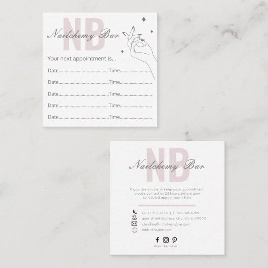 ネイルサロンミニマルモダンアポイントメントカード 予約カード (正面/裏面)