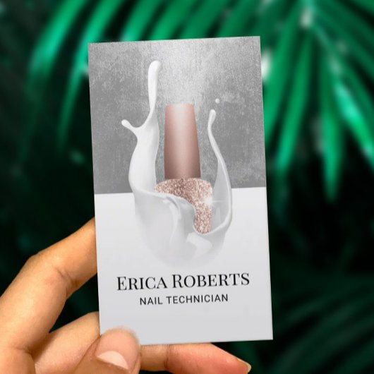 ネイルサロンモダンシルバー&ホワイトスプラッシュマニキュリスト 名刺