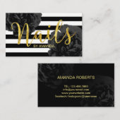 ネイルサロンモダンストライプズエレガントブラックフローラ 名刺 (正面/裏面)