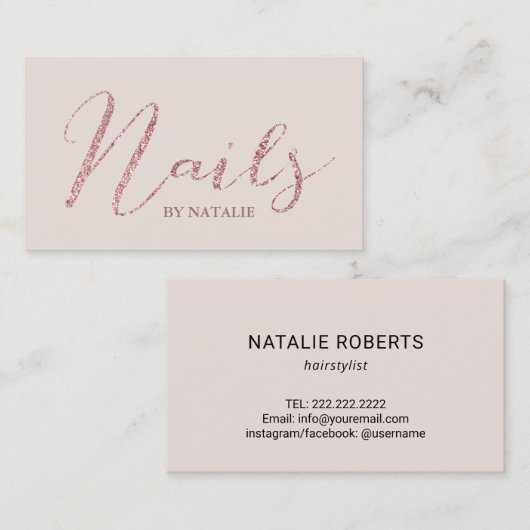 ネイルサロンモダンバラ金ゴールドグリッタータイポグラフィ 名刺 (正面/裏面)