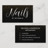 ネイルサロンモダンブラック金ゴールドグリッター 名刺 (正面/裏面)