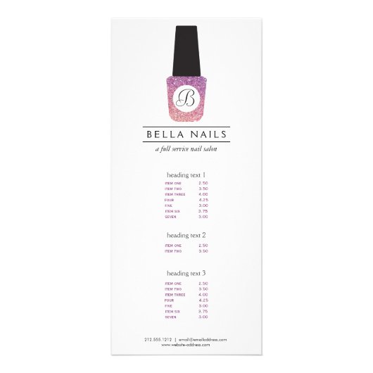 ネイルサロンモノグラムオンパープルグリッター爪、 ネイルポーランド ラックカード (正面)