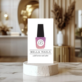 ネイルサロンモノグラムオンパープルグリッター爪、 ネイルポーランド 名刺