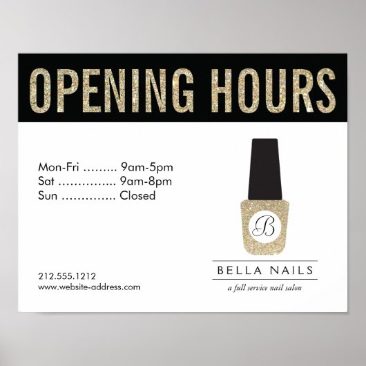 ネイルサロンモノグラムオン金ゴールドグリッター爪、 ネイルポーランド ポスター (正面)