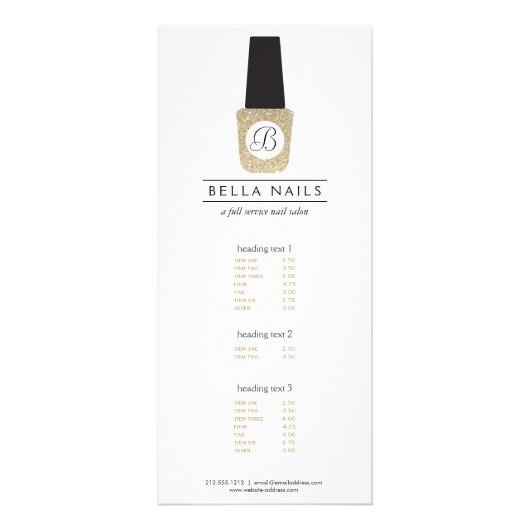 ネイルサロンモノグラムオン金ゴールドグリッター爪、 ネイルポーランド ラックカード (正面)