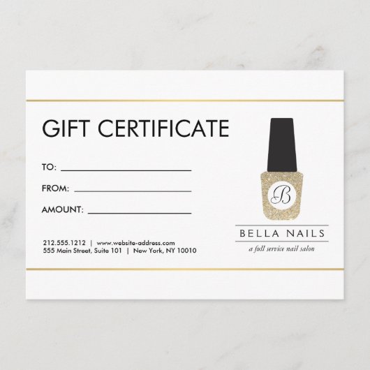 ネイルサロンモノグラム金ゴールドグリッター – ギフトカード (正面)