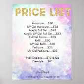 ネイルサロン価格表水色、金ゴールドグリッター位置 ポスター (正面)