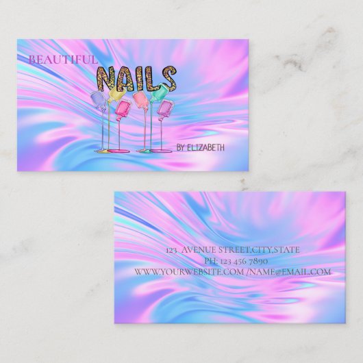 ネイルサロン女性爪、 ネイルポーランドホログラフィックオパール 名刺 (正面/裏面)