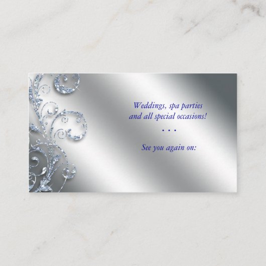 ネイルサロン技モダン術者グリッターブルーシルバー 名刺 (裏面)