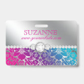 ネイルサロン技術者フローラダマスクピンクブルー バッジ (Back)