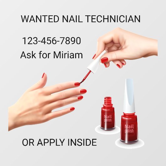 ネイルサロン技術者募集店舗をパーソナライズ ウィンドウサイン (シート)