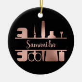 ネイルサロン業務技術者バラ金ゴールドモノグラム セラミックオーナメント (正面)