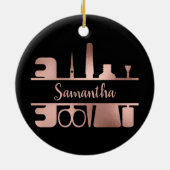 ネイルサロン業務技術者バラ金ゴールドモノグラム セラミックオーナメント (裏面)