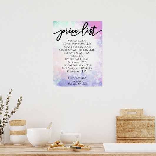 ネイルサロン用品 水彩風 価格表 ポスターデザイン ポスター (キッチン)