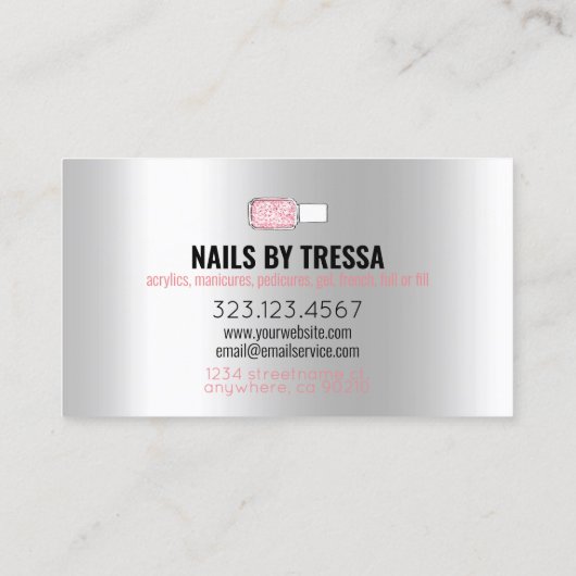 ネイルサロン白金バラクォーツ赤面ピンクグリッター 名刺 (裏面)