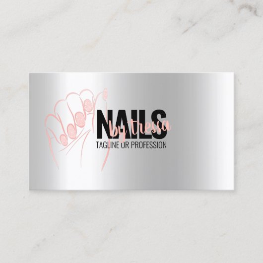ネイルサロン白金バラクォーツ赤面ピンクグリッター 名刺 (正面)