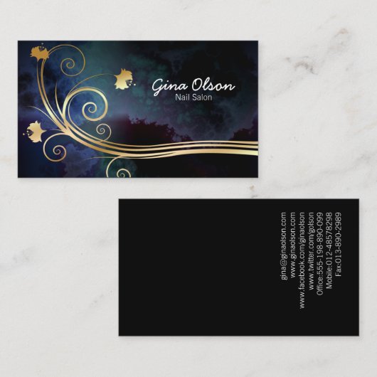 ネイルサロン美しいファッションスタイル金ゴールドフローラ旋回 名刺 (正面/裏面)