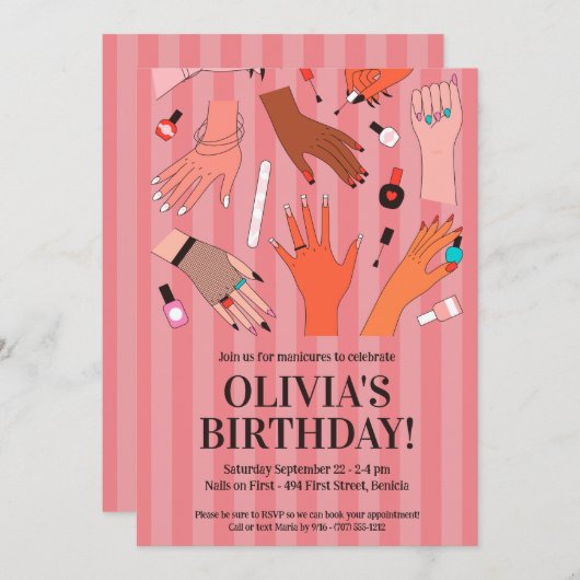 ネイルサロン誕生日パーティー 招待状 (正面/裏面)