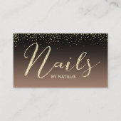 ネイルサロン金ゴールドグリッタータイポグラフィブラック&ベージュ 名刺 (正面)