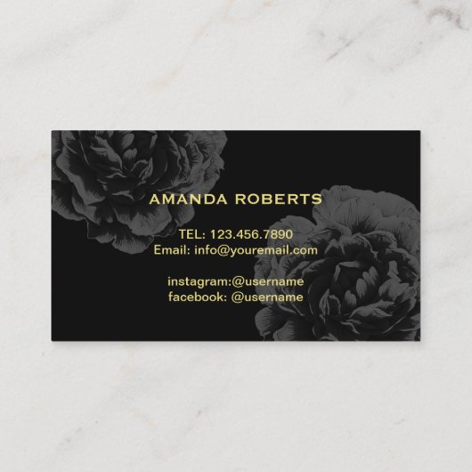 ネイルサロン金ゴールドスクリプエレガントト黒フローラ 名刺 (裏面)