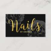 ネイルサロン金ゴールドスクリプエレガントト黒フローラ 名刺 (正面)
