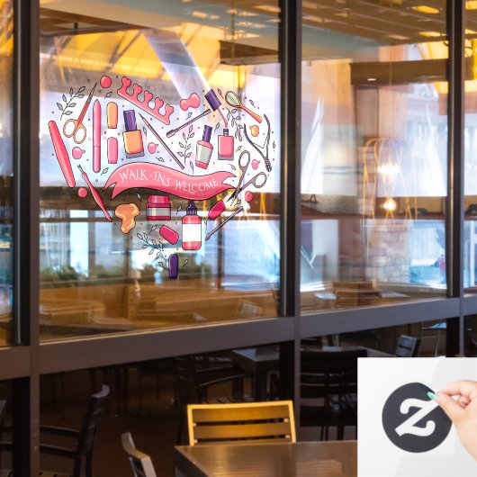 ネイルサロン ウォークイン歓迎 ネイル ペディキュア ハート ウィンドウサイン (レストラン窓)