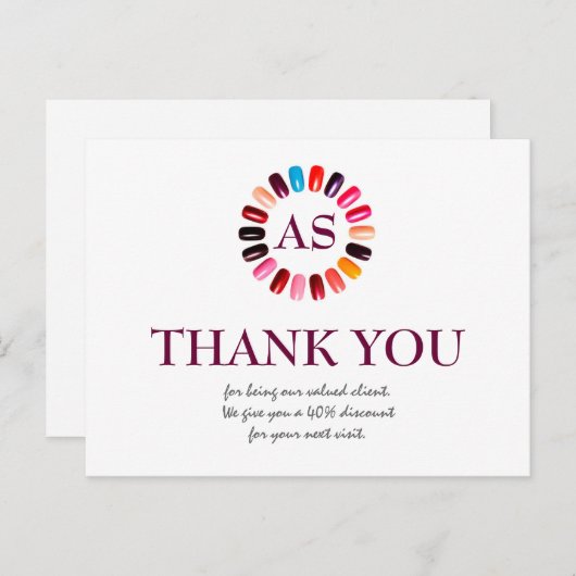 ネイルサロン シンプル ホワイト サンクス クーポン ポストカード (正面/裏面)