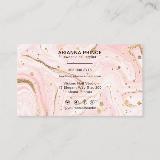 ネイルサロン |爪、 ネイル技術 |爪、 ネイルスタイルリスト大理石ピンク 名刺 (裏面)