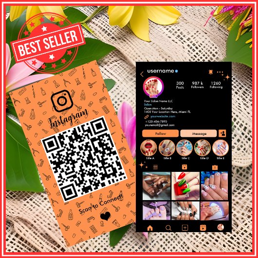 ネイルサロンInstagramオレンジQR 名刺