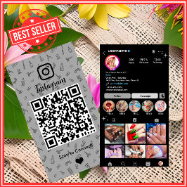 ネイルサロンInstagramグレー | ソーシャルメディアQRコード 名刺