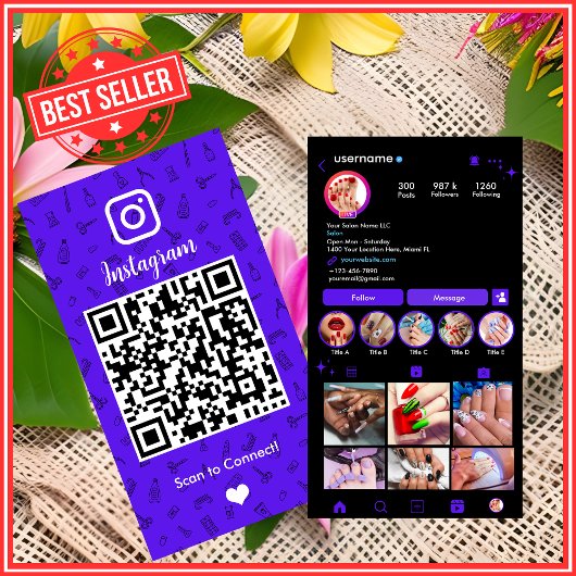 ネイルサロンInstagramバイオレット | ソーシャルメディアQRコード 名刺