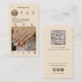 ネイルサロンInstagramフォトグリッドQrコードベージュ 名刺 (正面/裏面)