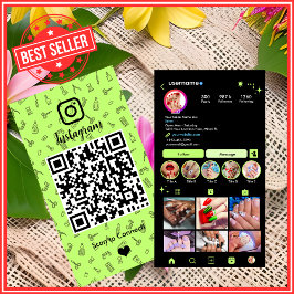 ネイルサロンInstagramライムグリーン | ソーシャルメディアQR 名刺