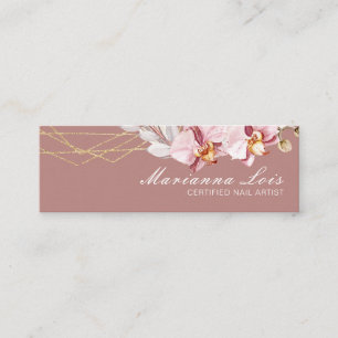 ネイル技術サロン ゴールド 水彩 花柄 ピンク スキニー名刺