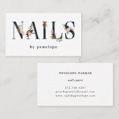 ネイル|の金ゴールドの赤面の黒の花柄のタイポグラフィ 名刺 (正面/裏面)